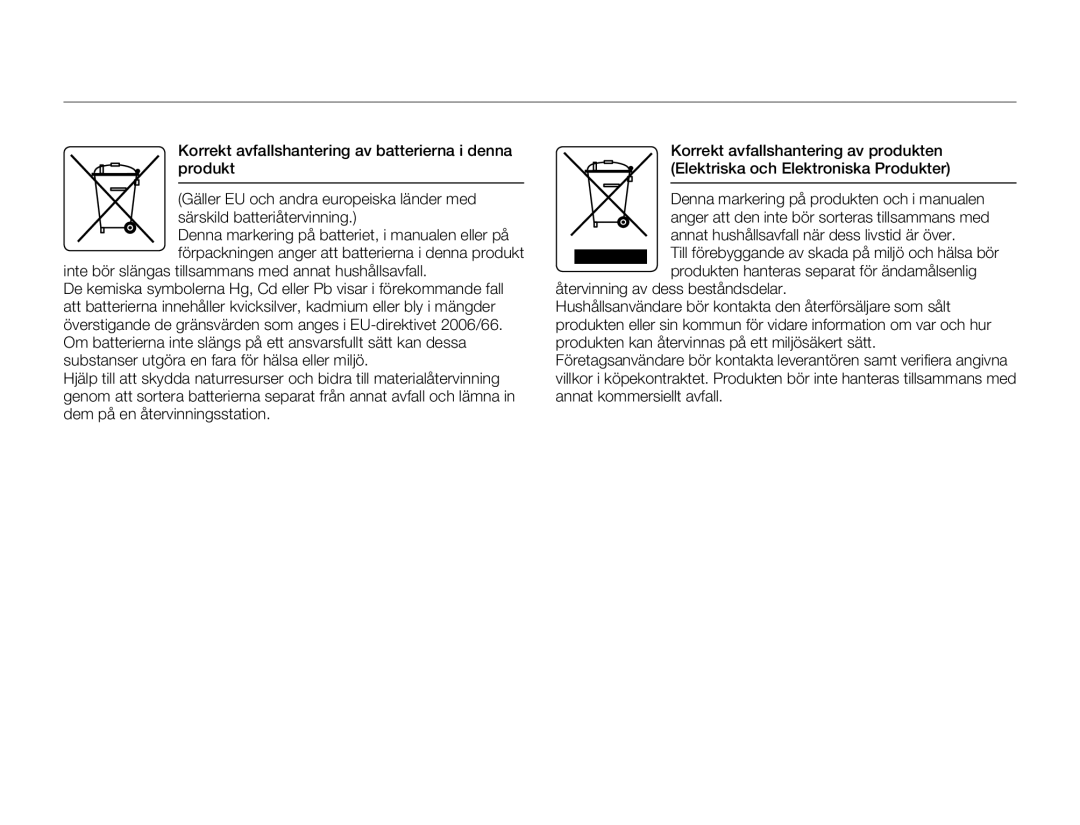 Samsung HMX-W350YP/EDC, HMX-W300YP/EDC manual Inte bör slängas tillsammans med annat hushållsavfall 