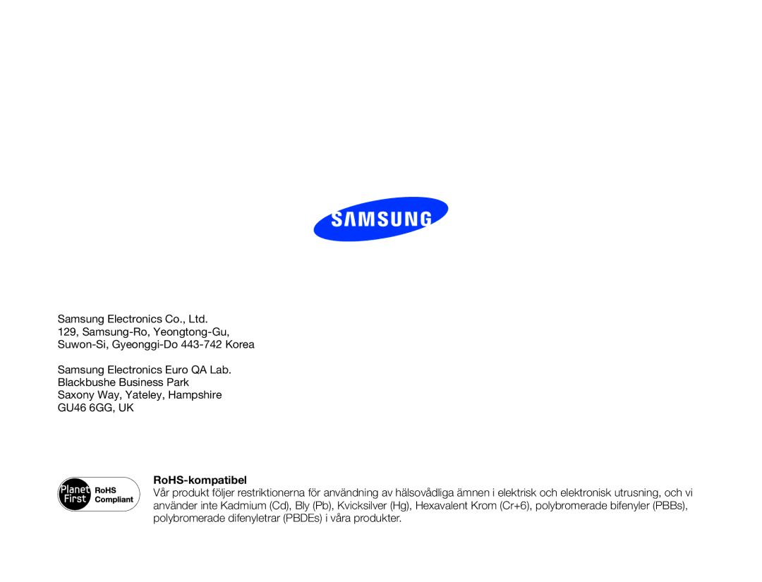 Samsung HMX-W300YP/EDC, HMX-W350YP/EDC manual RoHS-kompatibel 