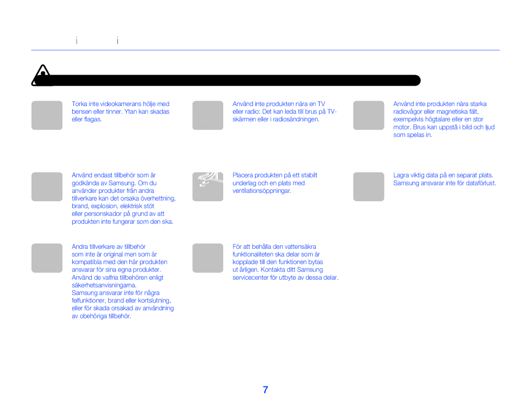 Samsung HMX-W300YP/EDC, HMX-W350YP/EDC manual Säkerhetsinformation 