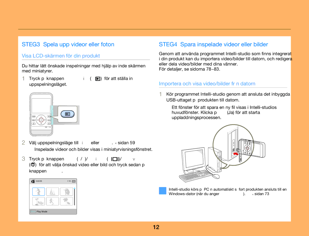 Samsung HMX-W350YP/EDC, HMX-W300YP/EDC manual STEG3 Spela upp videor eller foton, Knappen OK REC 