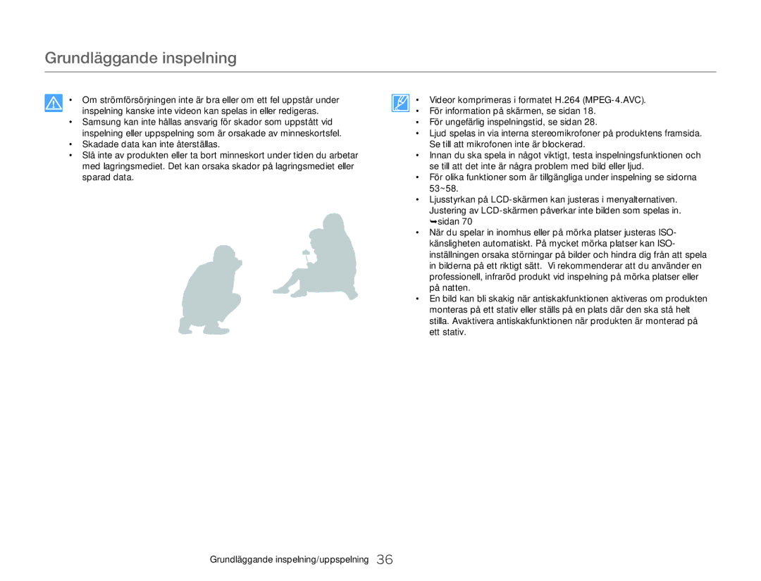 Samsung HMX-W350YP/EDC, HMX-W300YP/EDC manual Grundläggande inspelning 