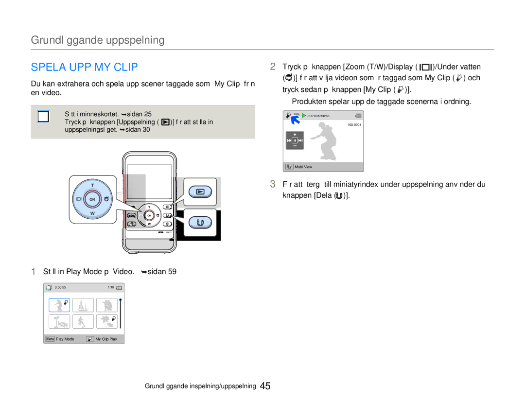 Samsung HMX-W300YP/EDC, HMX-W350YP/EDC manual Spela UPP MY Clip, Ställ in Play Mode på Video. ¬sidan 