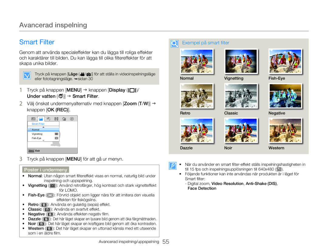 Samsung HMX-W300YP/EDC, HMX-W350YP/EDC manual Smart Filter, Exempel på smart filter 