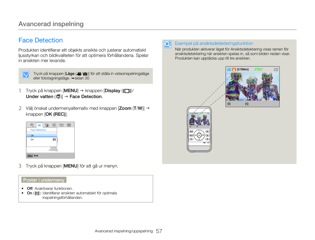 Samsung HMX-W300YP/EDC, HMX-W350YP/EDC manual Face Detection, Exempel på ansiktsdetekteringsfunktion 