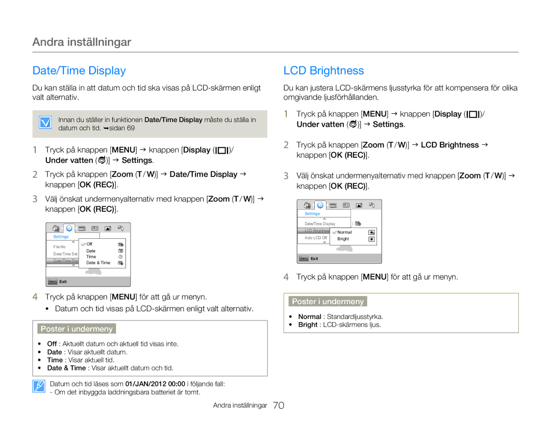 Samsung HMX-W350YP/EDC, HMX-W300YP/EDC manual Date/Time Display, LCD Brightness 