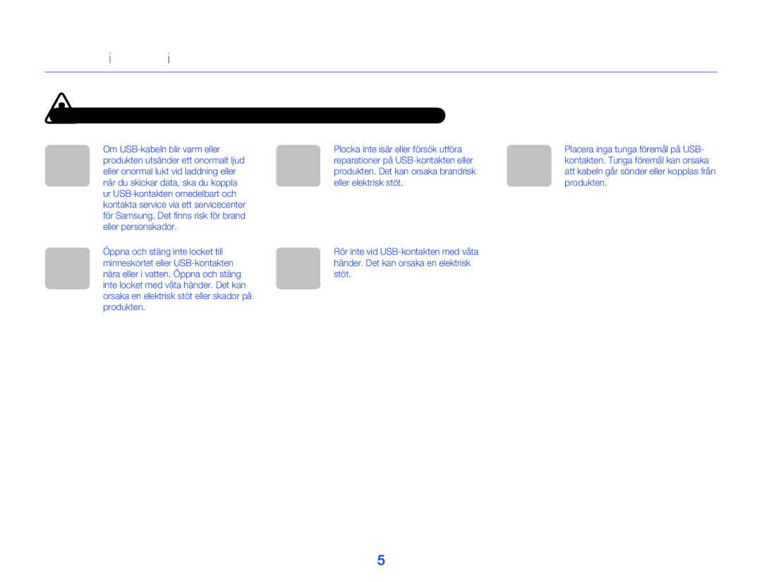 Samsung HMX-W300YP/EDC, HMX-W350YP/EDC manual Säkerhetsinformation 