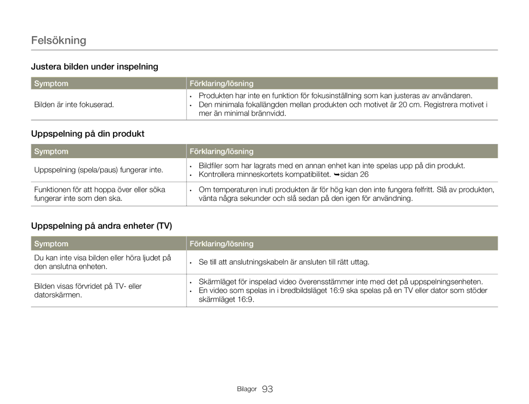 Samsung HMX-W300YP/EDC manual Justera bilden under inspelning, Uppspelning på din produkt, Uppspelning på andra enheter TV 