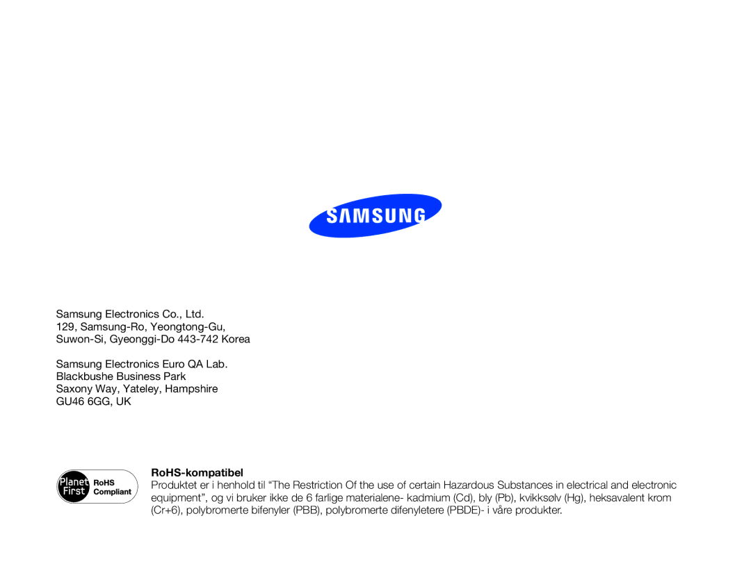 Samsung HMX-W300YP/EDC, HMX-W350YP/EDC manual RoHS-kompatibel 