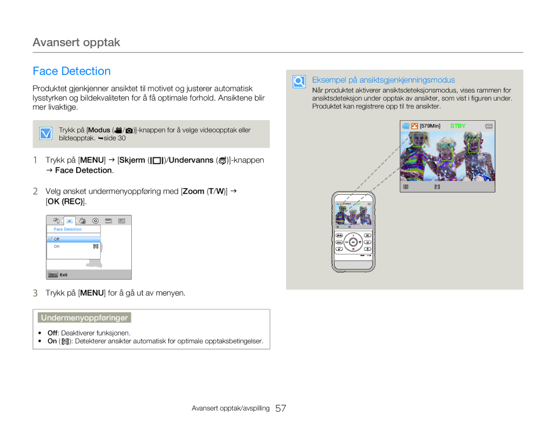 Samsung HMX-W300YP/EDC, HMX-W350YP/EDC manual Face Detection, Eksempel på ansiktsgjenkjenningsmodus 