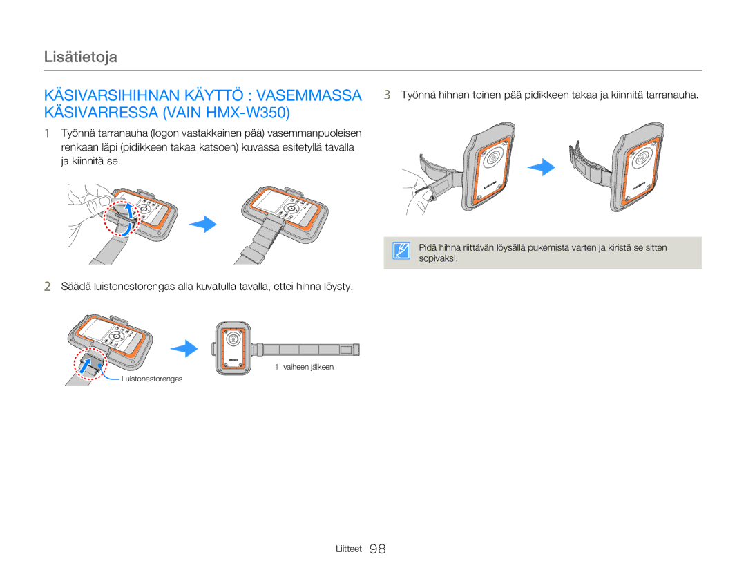 Samsung HMX-W350YP/EDC, HMX-W300YP/EDC manual Käsivarressa Vain HMX-W350 