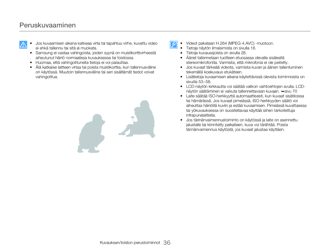 Samsung HMX-W350YP/EDC, HMX-W300YP/EDC manual Peruskuvaaminen 