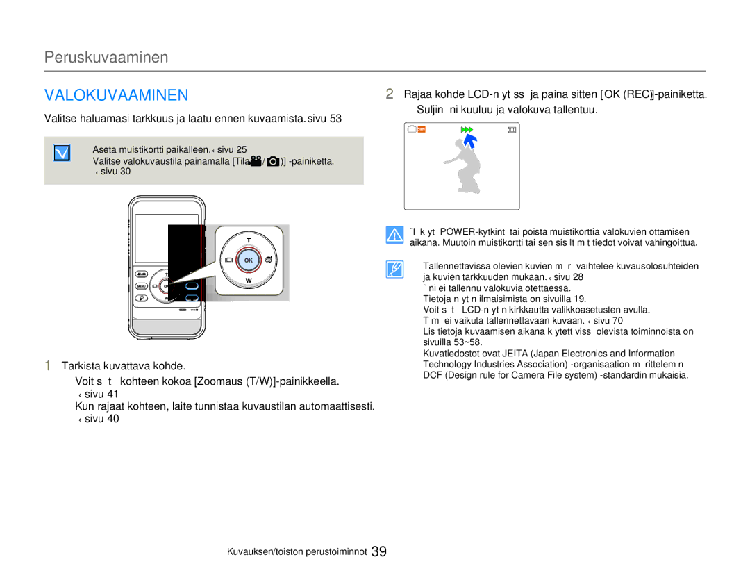 Samsung HMX-W300YP/EDC, HMX-W350YP/EDC manual Valokuvaaminen 