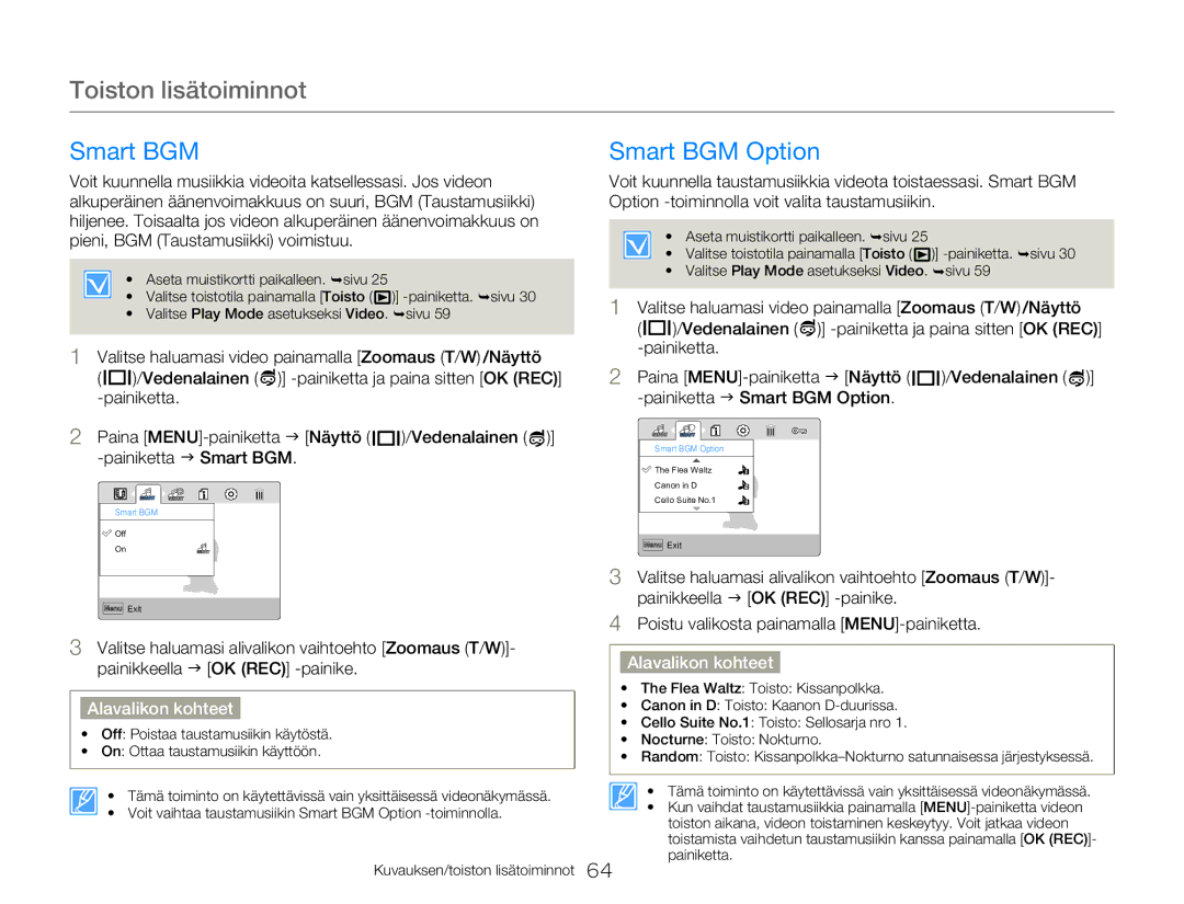 Samsung HMX-W350YP/EDC, HMX-W300YP/EDC manual Smart BGM Option 