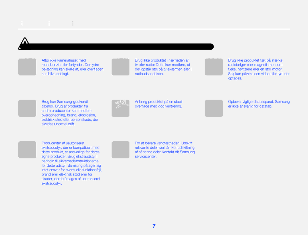 Samsung HMX-W300YP/EDC, HMX-W350YP/EDC manual Sikkerhedsinformationer 