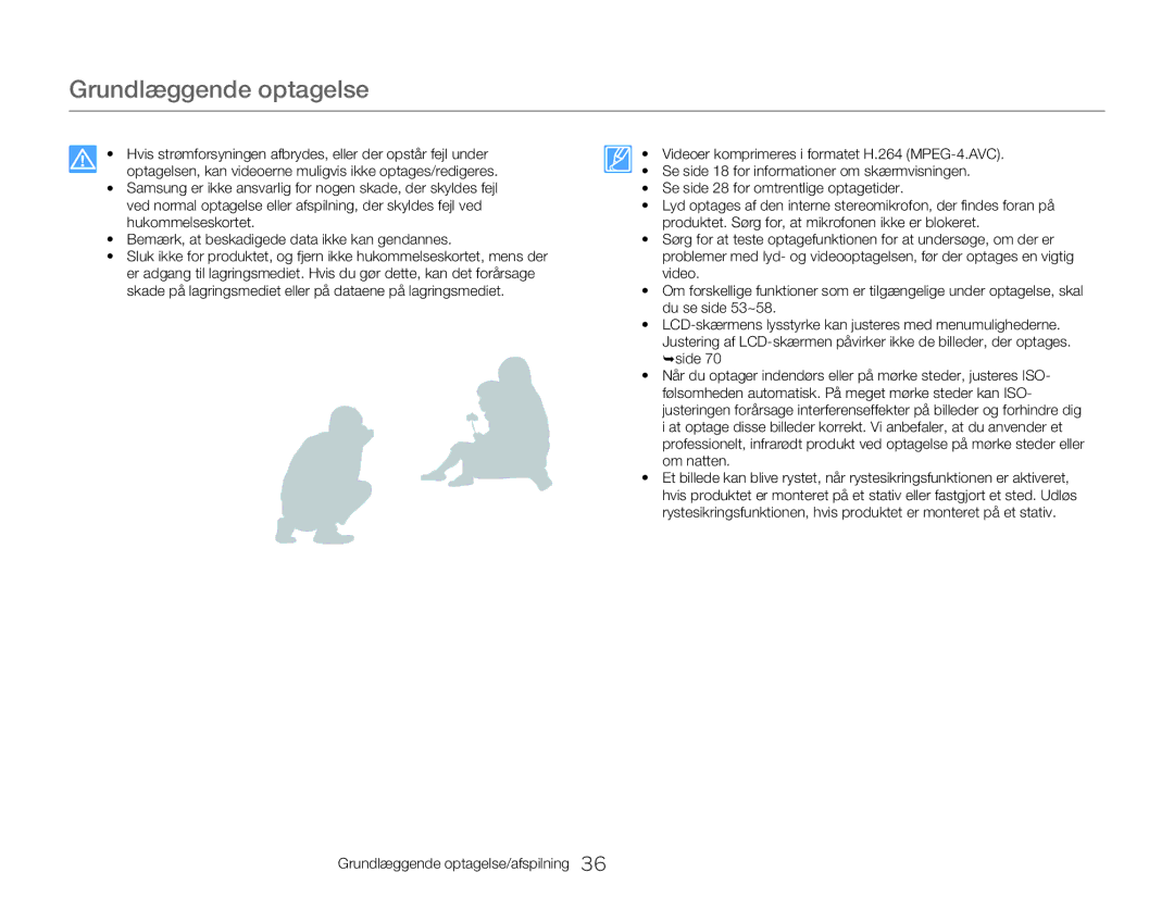 Samsung HMX-W350YP/EDC, HMX-W300YP/EDC manual Grundlæggende optagelse 