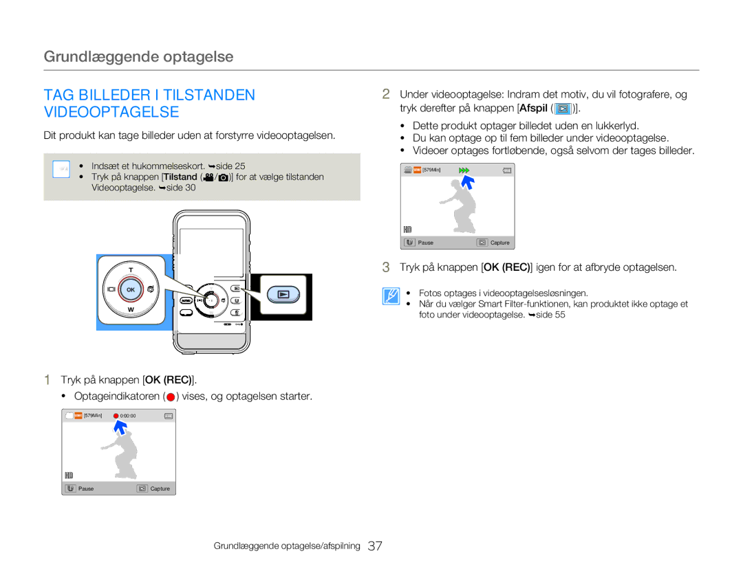 Samsung HMX-W300YP/EDC, HMX-W350YP/EDC manual TAG Billeder I Tilstanden Videooptagelse 