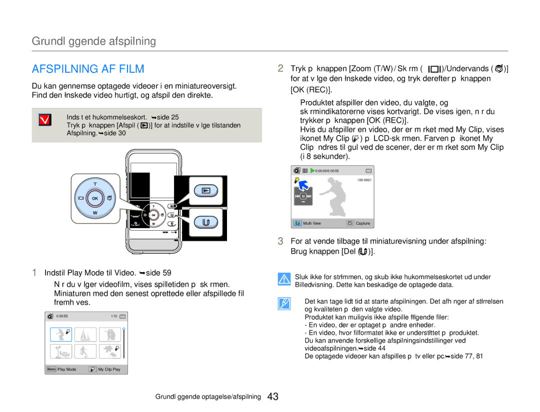 Samsung HMX-W300YP/EDC, HMX-W350YP/EDC manual Grundlæggende afspilning, Afspilning AF Film 