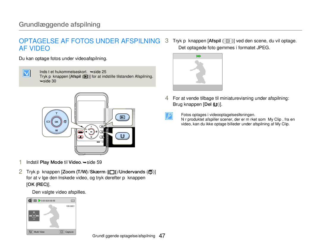 Samsung HMX-W300YP/EDC, HMX-W350YP/EDC manual Optagelse AF Fotos Under Afspilning, AF Video 