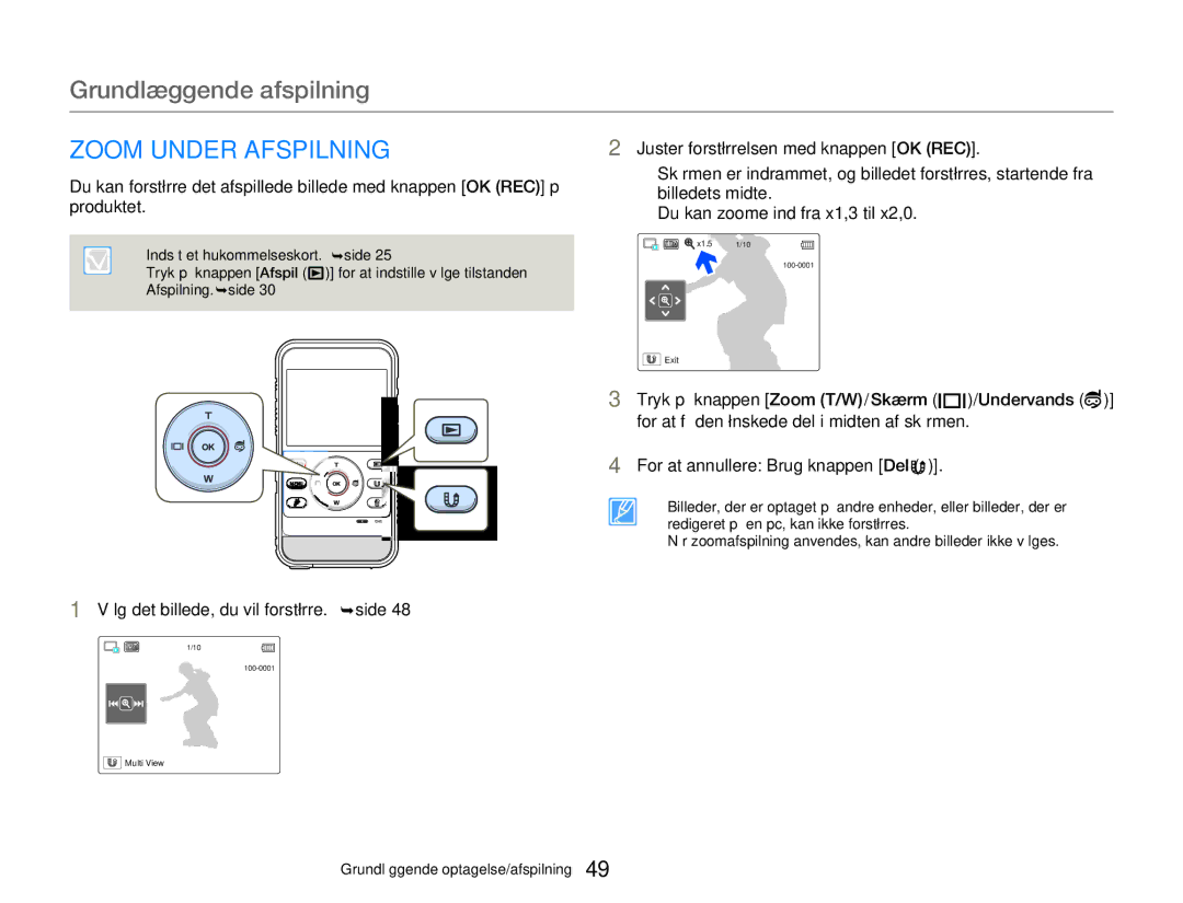 Samsung HMX-W300YP/EDC, HMX-W350YP/EDC manual Zoom Under Afspilning, Vælg det billede, du vil forstørre. ¬side 