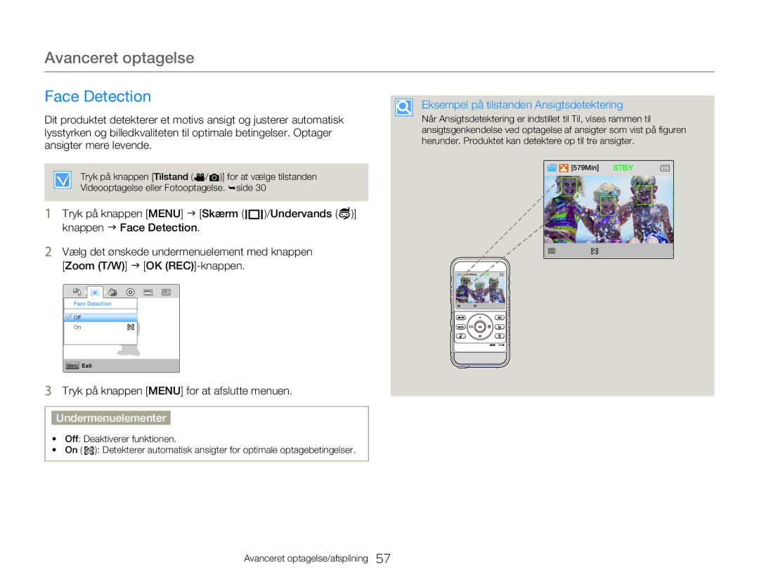 Samsung HMX-W300YP/EDC, HMX-W350YP/EDC manual Face Detection, Eksempel på tilstanden Ansigtsdetektering 