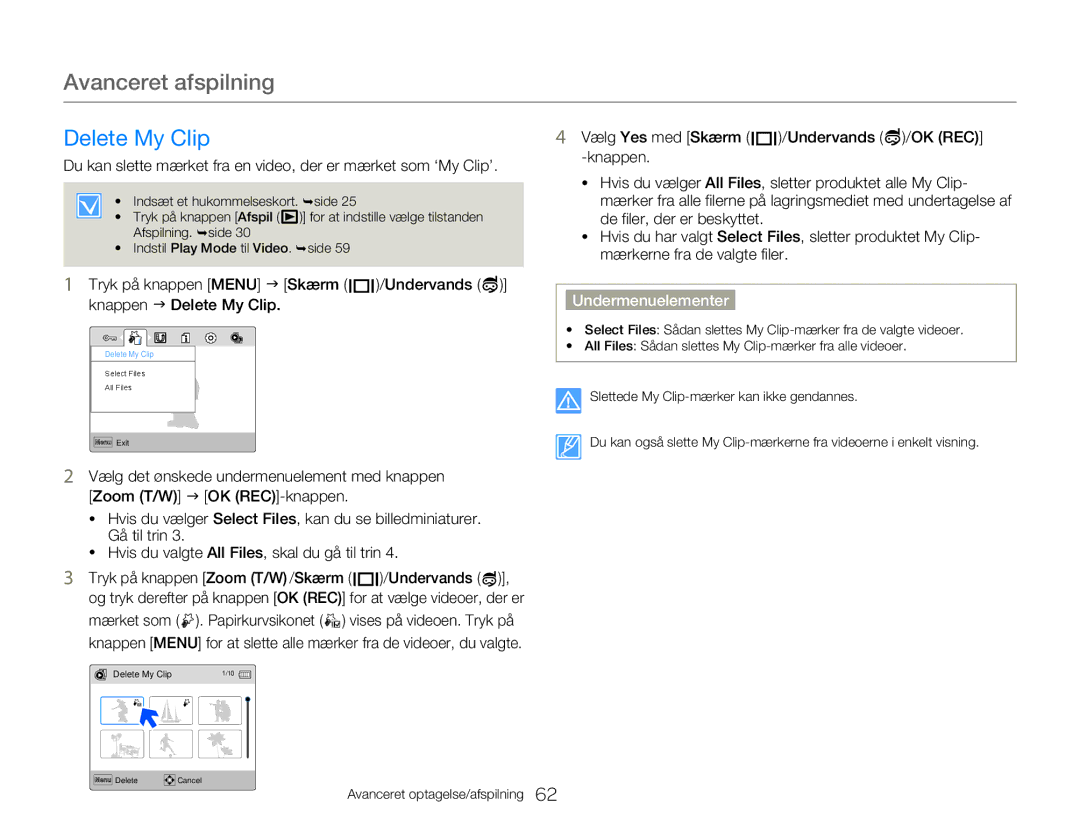 Samsung HMX-W350YP/EDC, HMX-W300YP/EDC manual Delete My Clip 