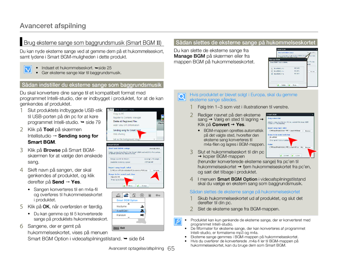 Samsung HMX-W300YP/EDC, HMX-W350YP/EDC manual Sådan indstiller du eksterne sange som baggrundsmusik 