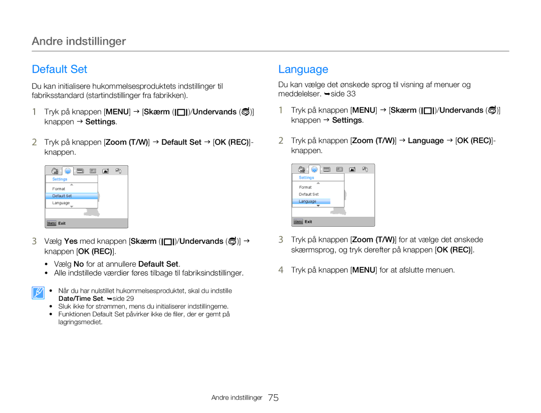 Samsung HMX-W300YP/EDC, HMX-W350YP/EDC manual Default Set, Language 