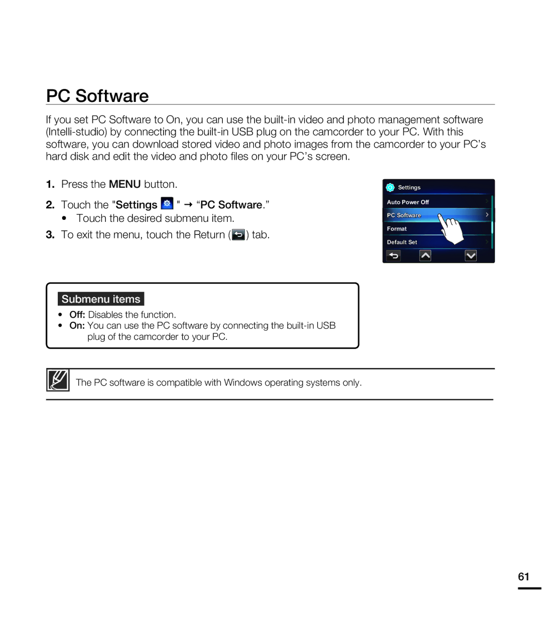 Samsung HMXE10WNX, HMXE10BNX user manual PC Software 