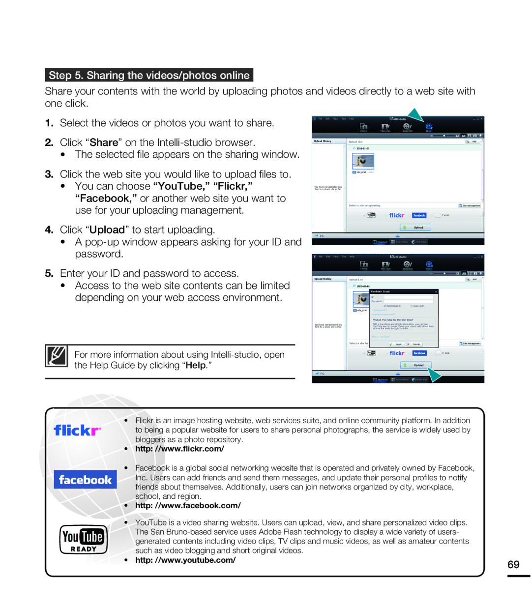 Samsung HMXE10WNX, HMXE10BNX user manual Sharing the videos/photos online 