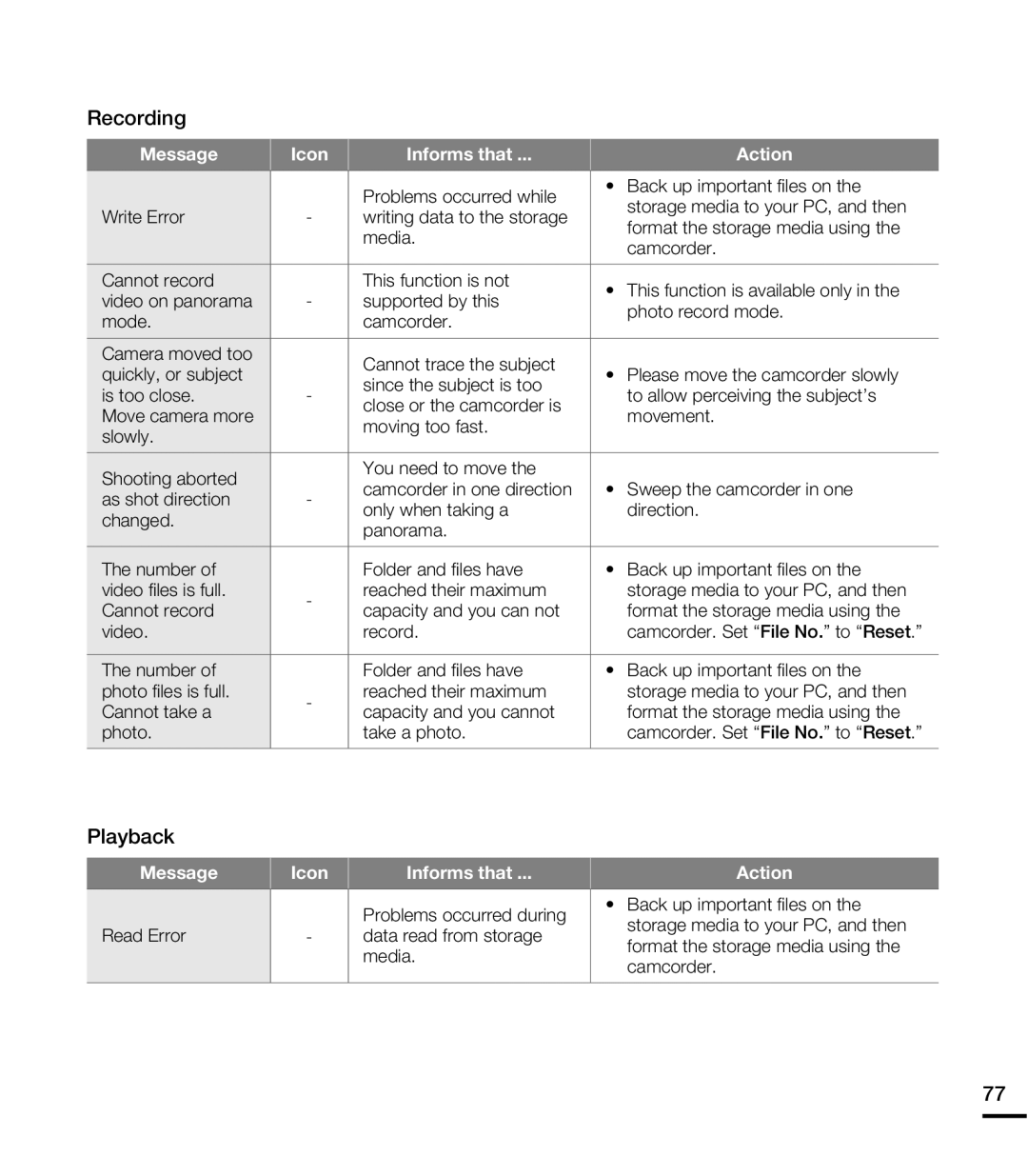 Samsung HMXE10WNX, HMXE10BNX user manual Recording 