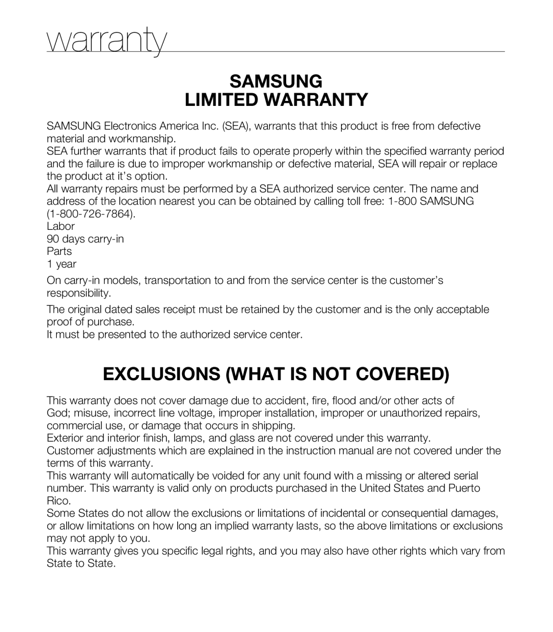 Samsung HMXE10WNX, HMXE10BNX user manual Samsung Limited Warranty 