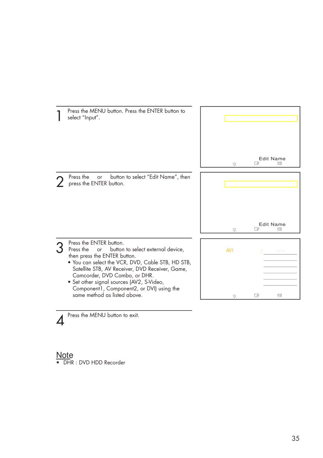 Samsung HP-P3761 manual Assigning Names to External input mode 