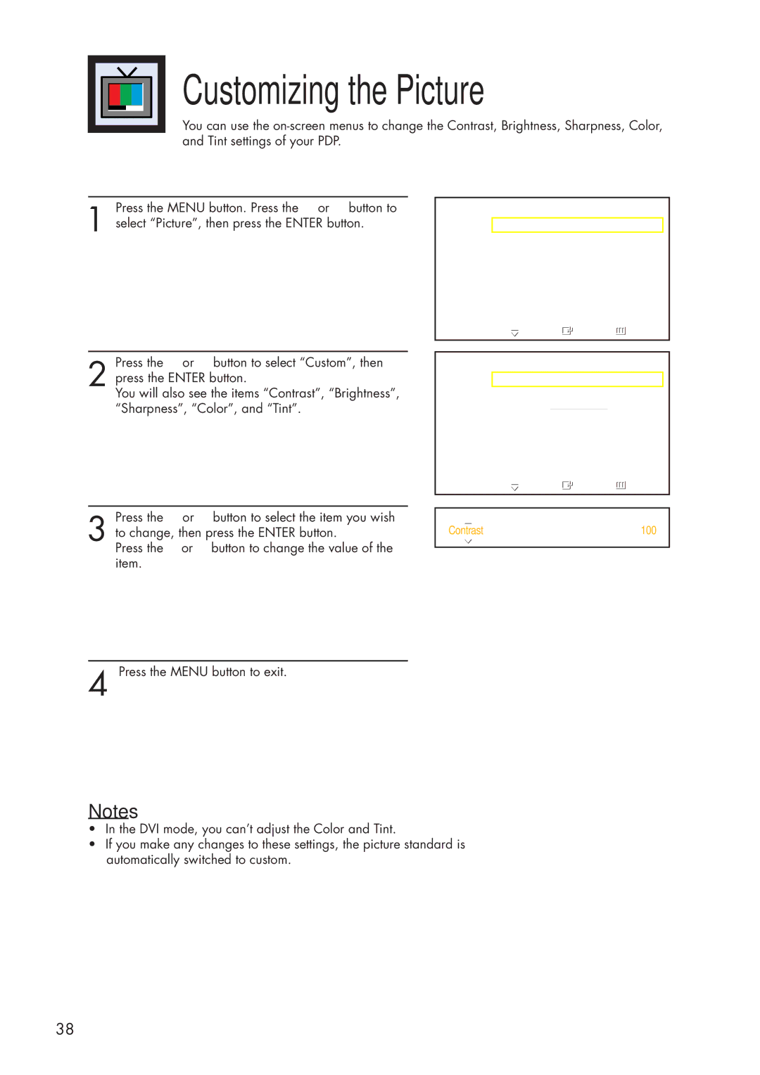 Samsung HP-P3761 manual Customizing the Picture 