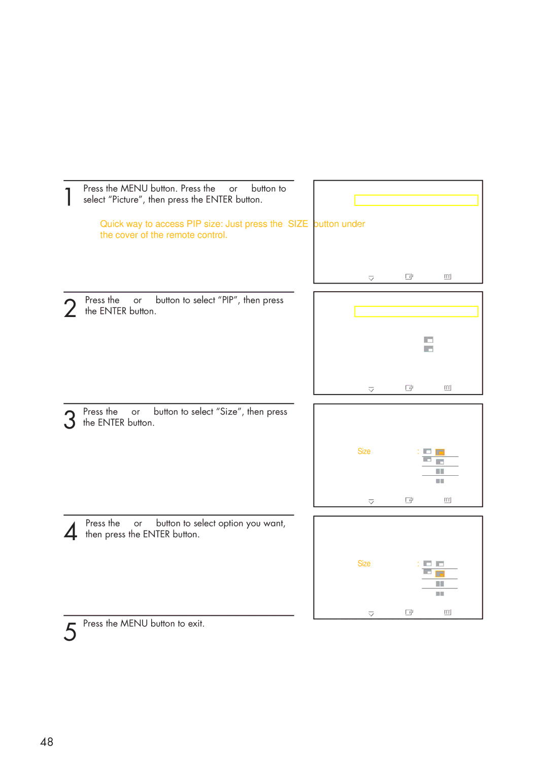 Samsung HP-P3761 manual Changing the Size of the PIP Window 