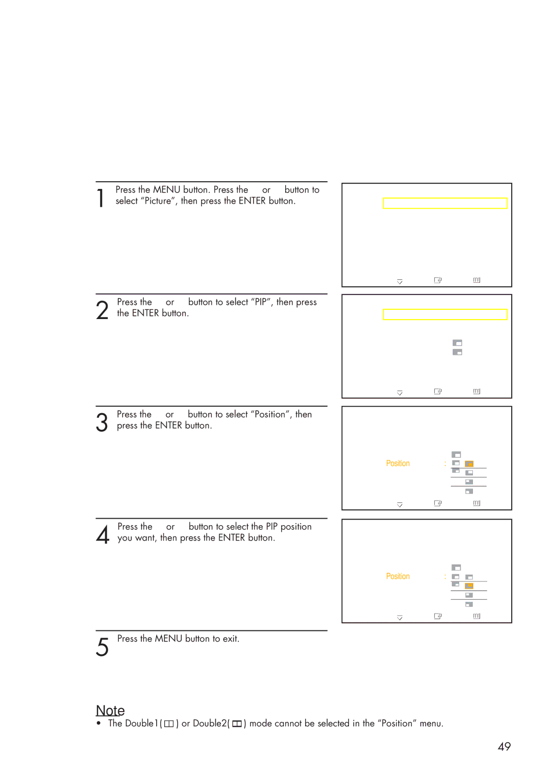 Samsung HP-P3761 manual Changing the Location of the PIP Image 