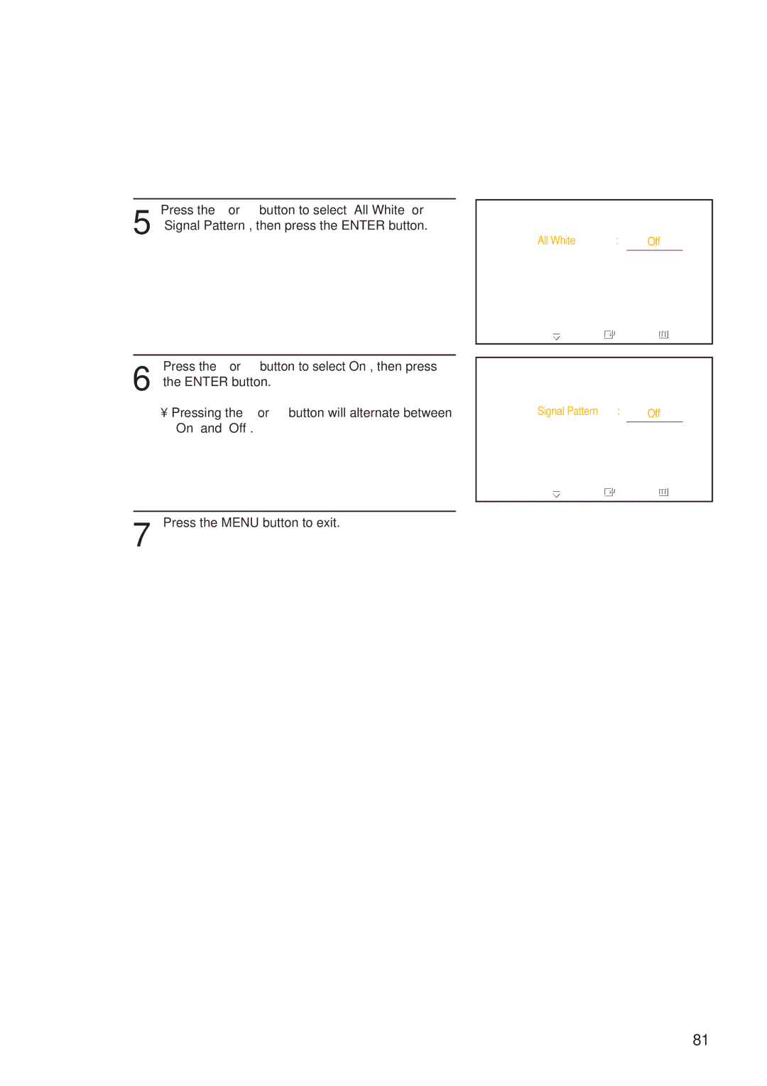 Samsung HP-P3761 manual Signal Pattern Off On 