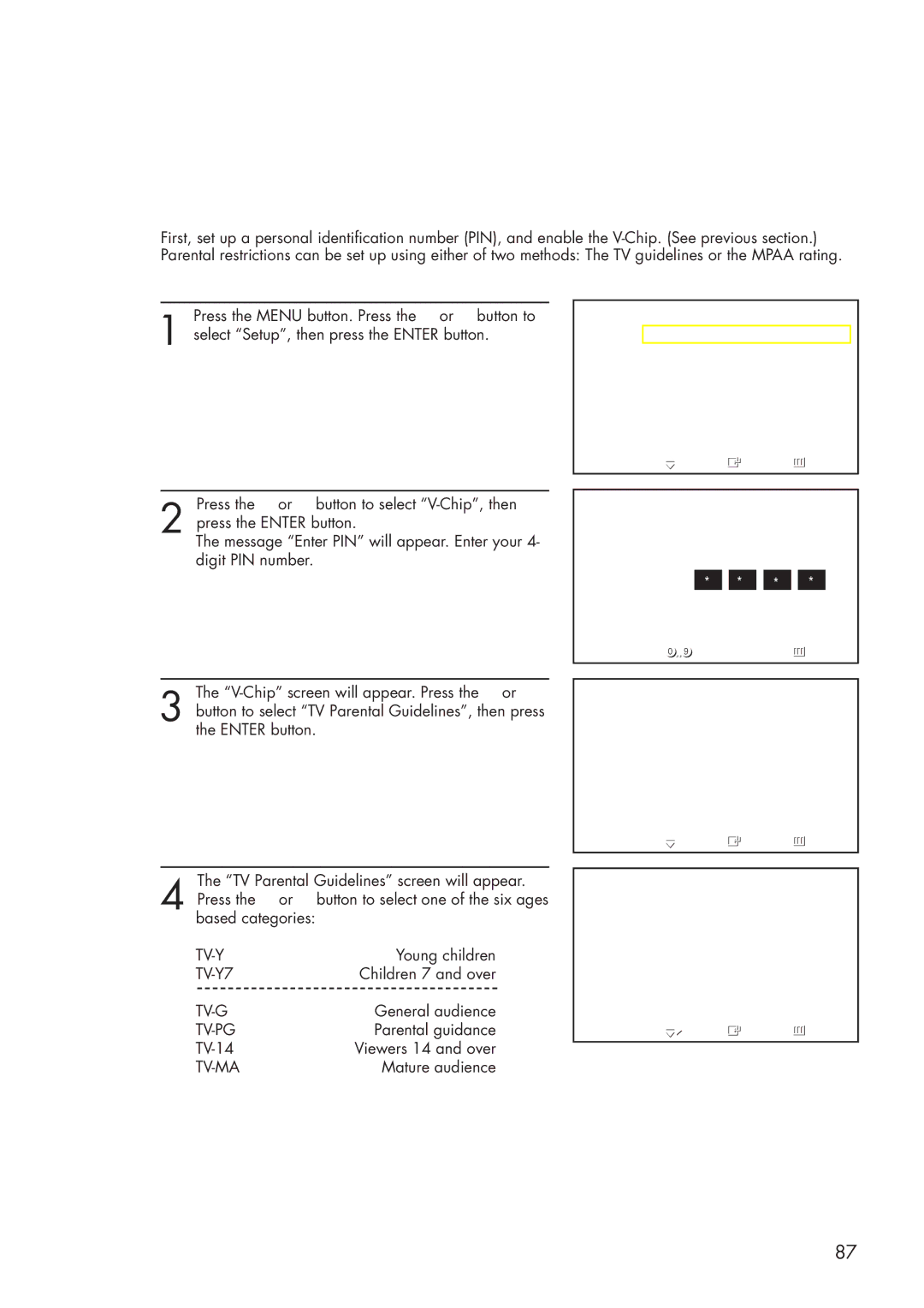 Samsung HP-P3761 manual How to Set up Restrictions using the TV Parental Guidelines 