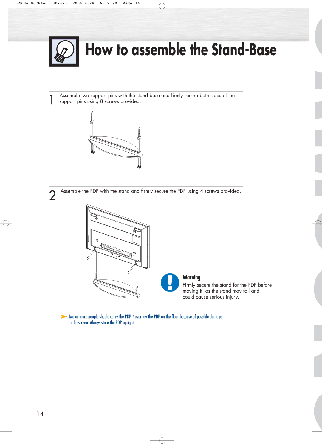 Samsung HP-P4261 manual How to assemble the Stand-Base 