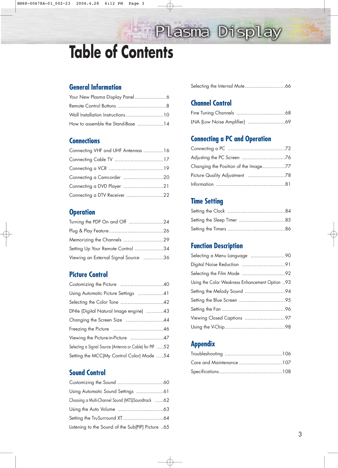 Samsung HP-P4261 manual Table of Contents 