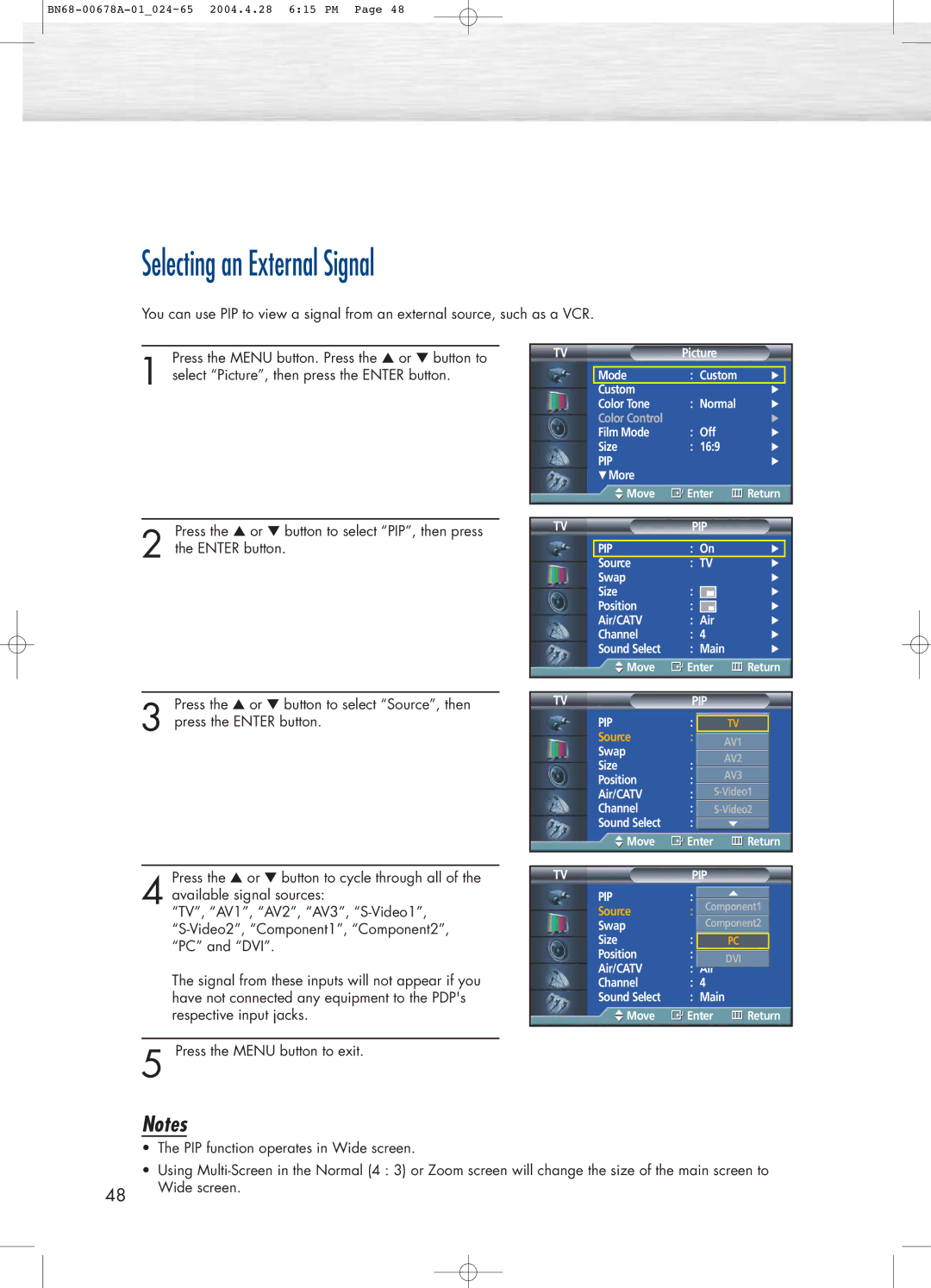 Samsung HP-P4261 manual Selecting an External Signal 