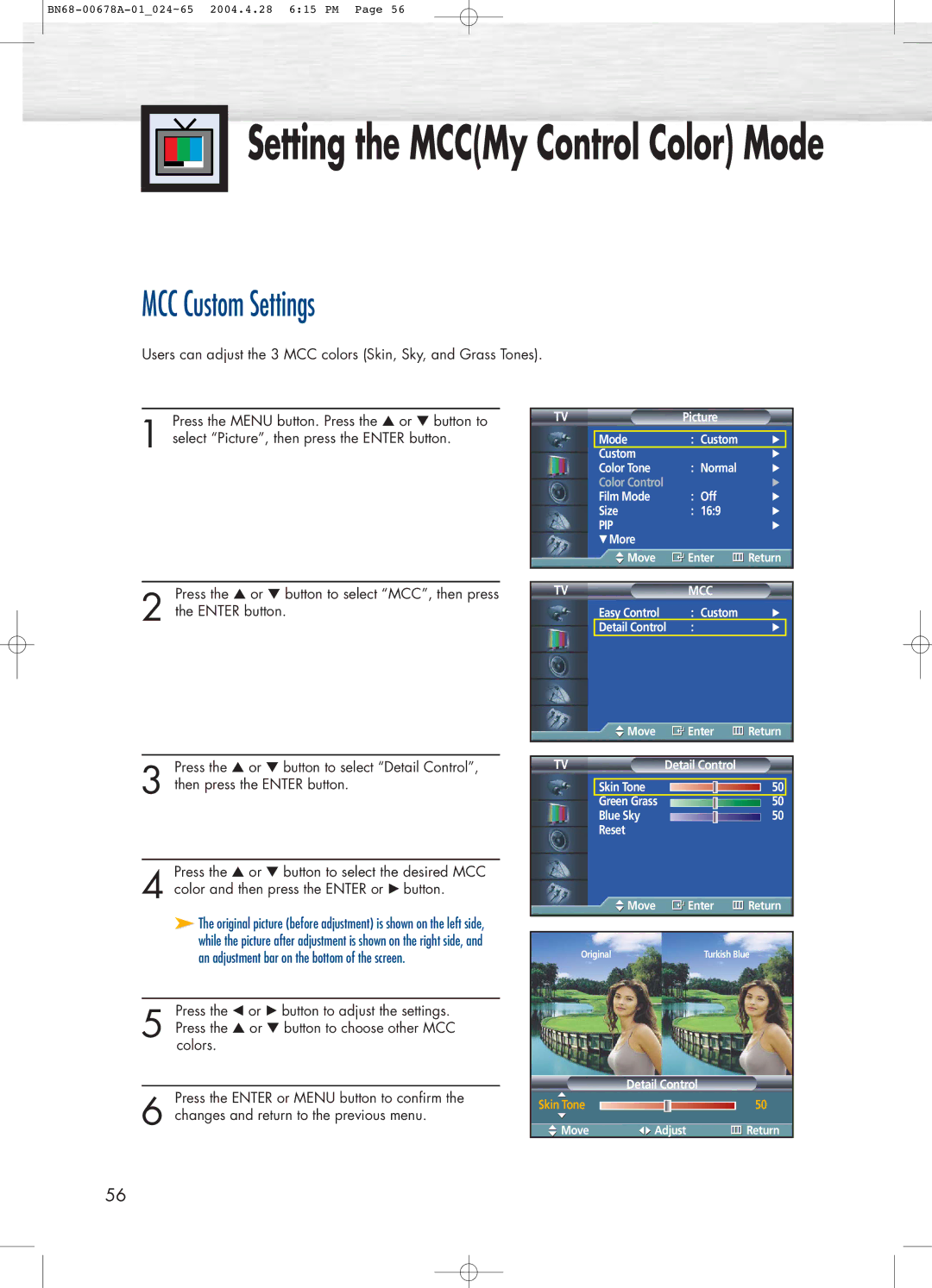 Samsung HP-P4261 manual MCC Custom Settings 