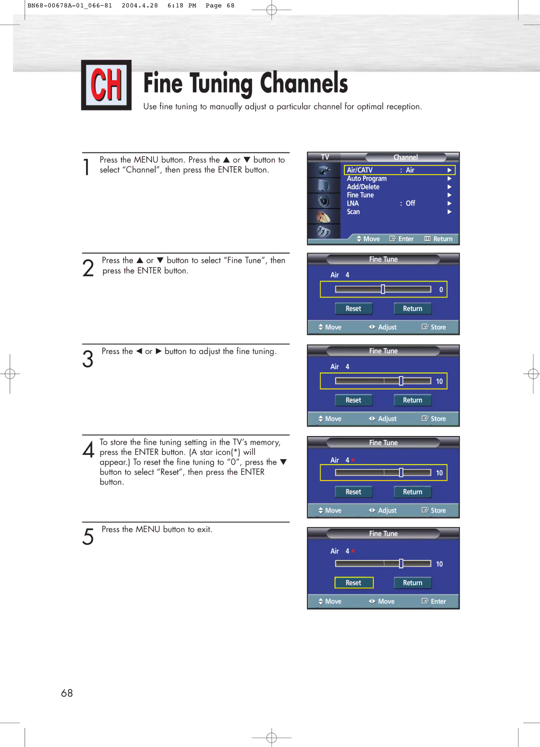 Samsung HP-P4261 manual Fine Tuning Channels 