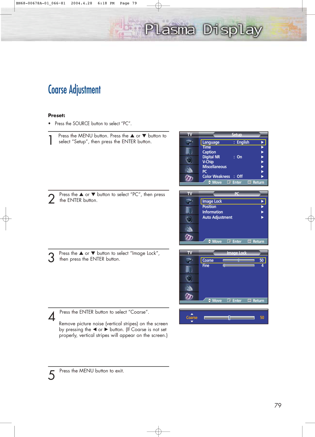 Samsung HP-P4261 manual Coarse Adjustment 