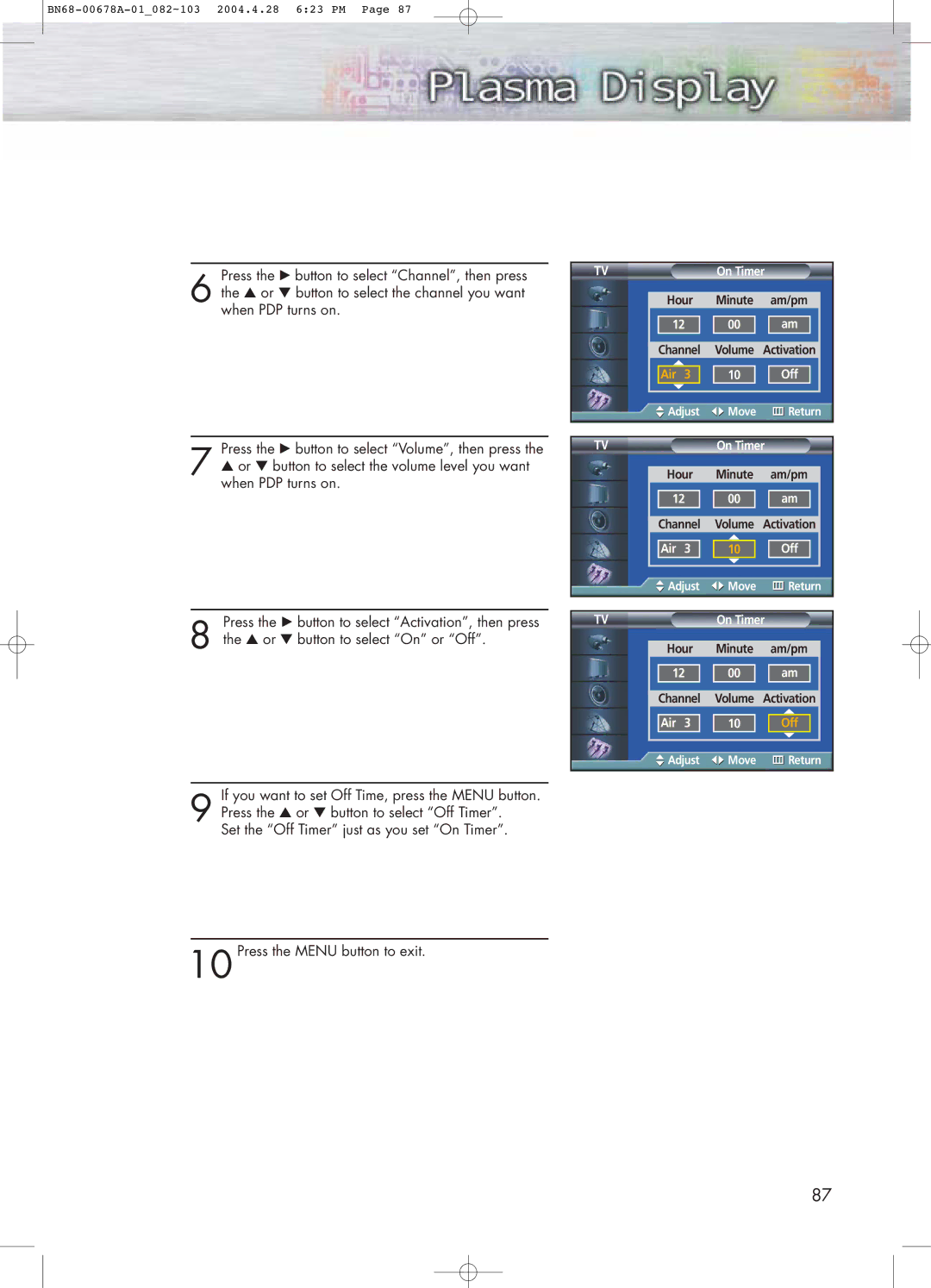 Samsung HP-P4261 manual Air Off 