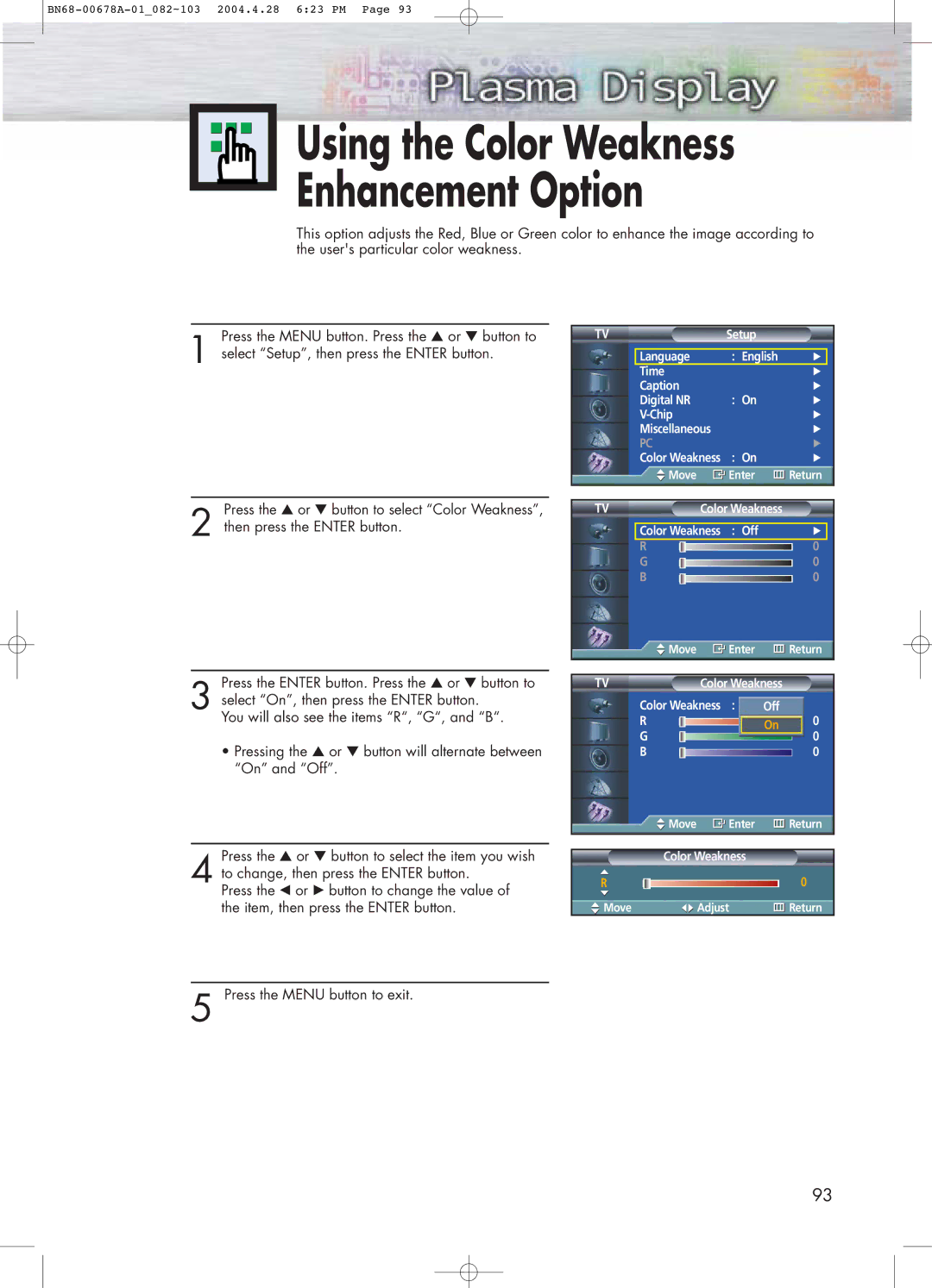 Samsung HP-P4261 manual Using the Color Weakness Enhancement Option 