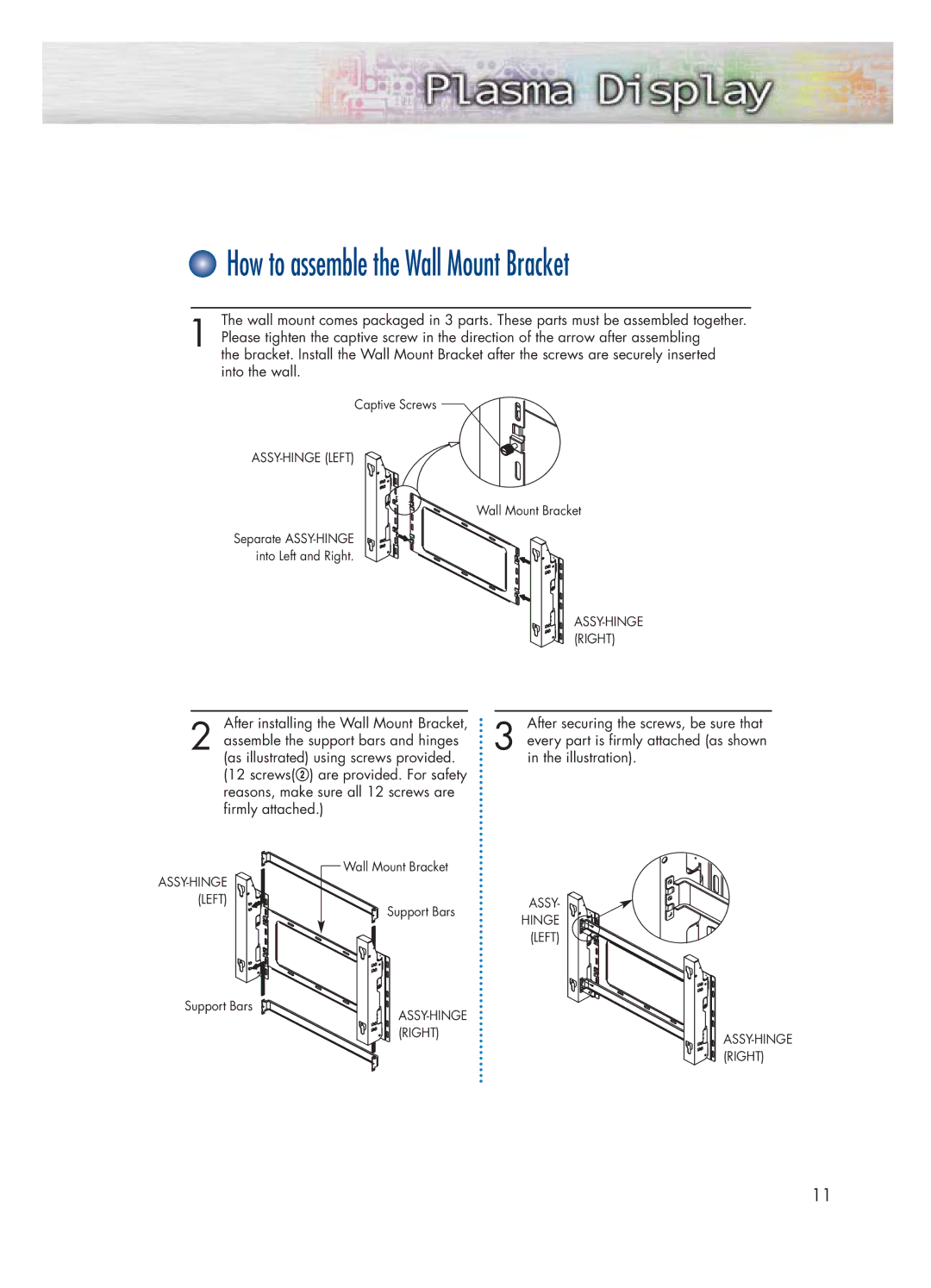 Samsung HP-P4271 manual How to assemble the Wall Mount Bracket 