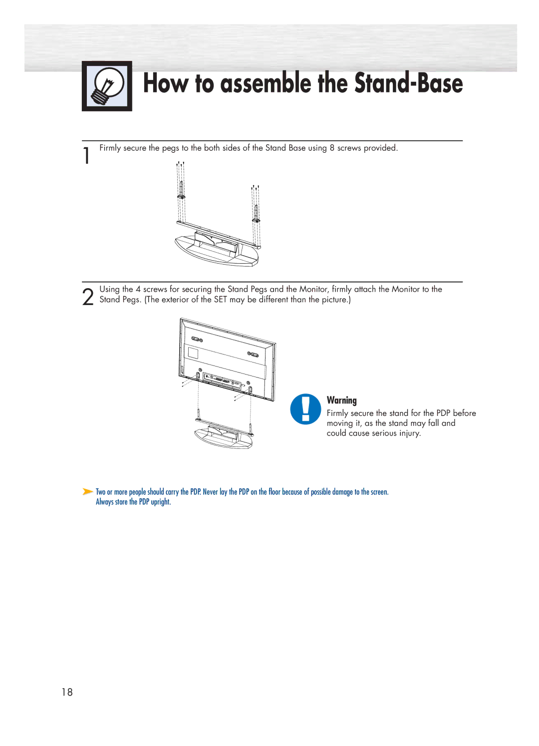 Samsung HP-P4271 manual How to assemble the Stand-Base 