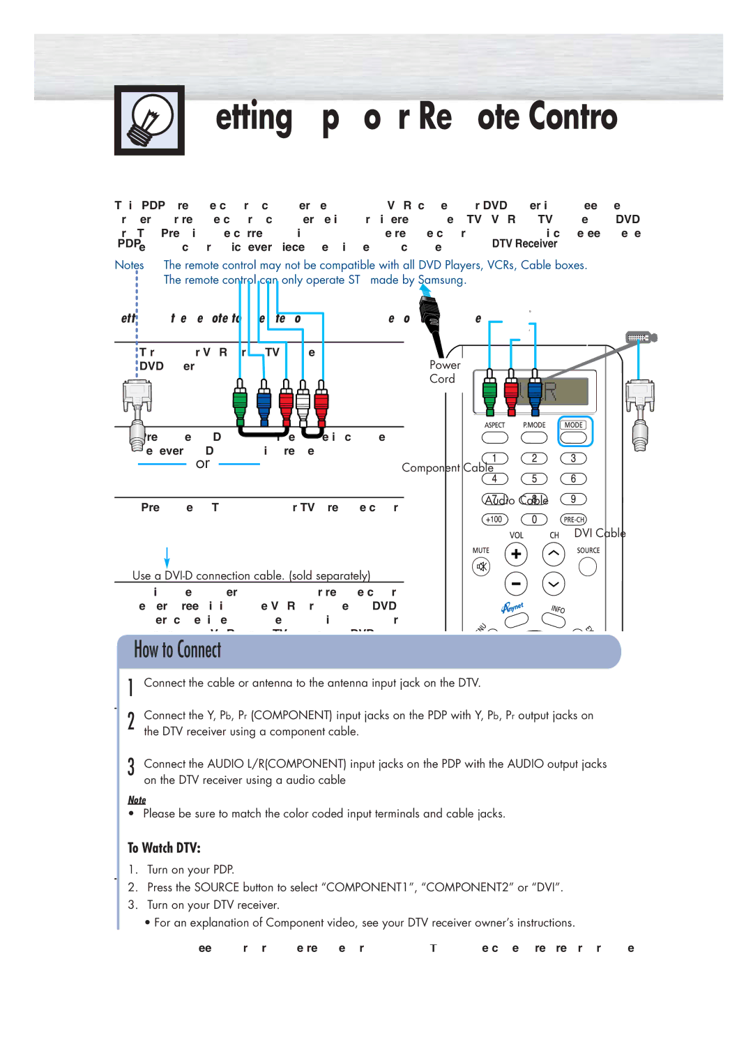 Samsung HP-P4271 manual Setting Up Your Remote Control 