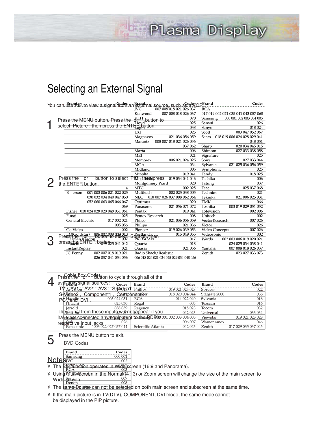 Samsung HP-P4271 manual Selecting an External Signal 