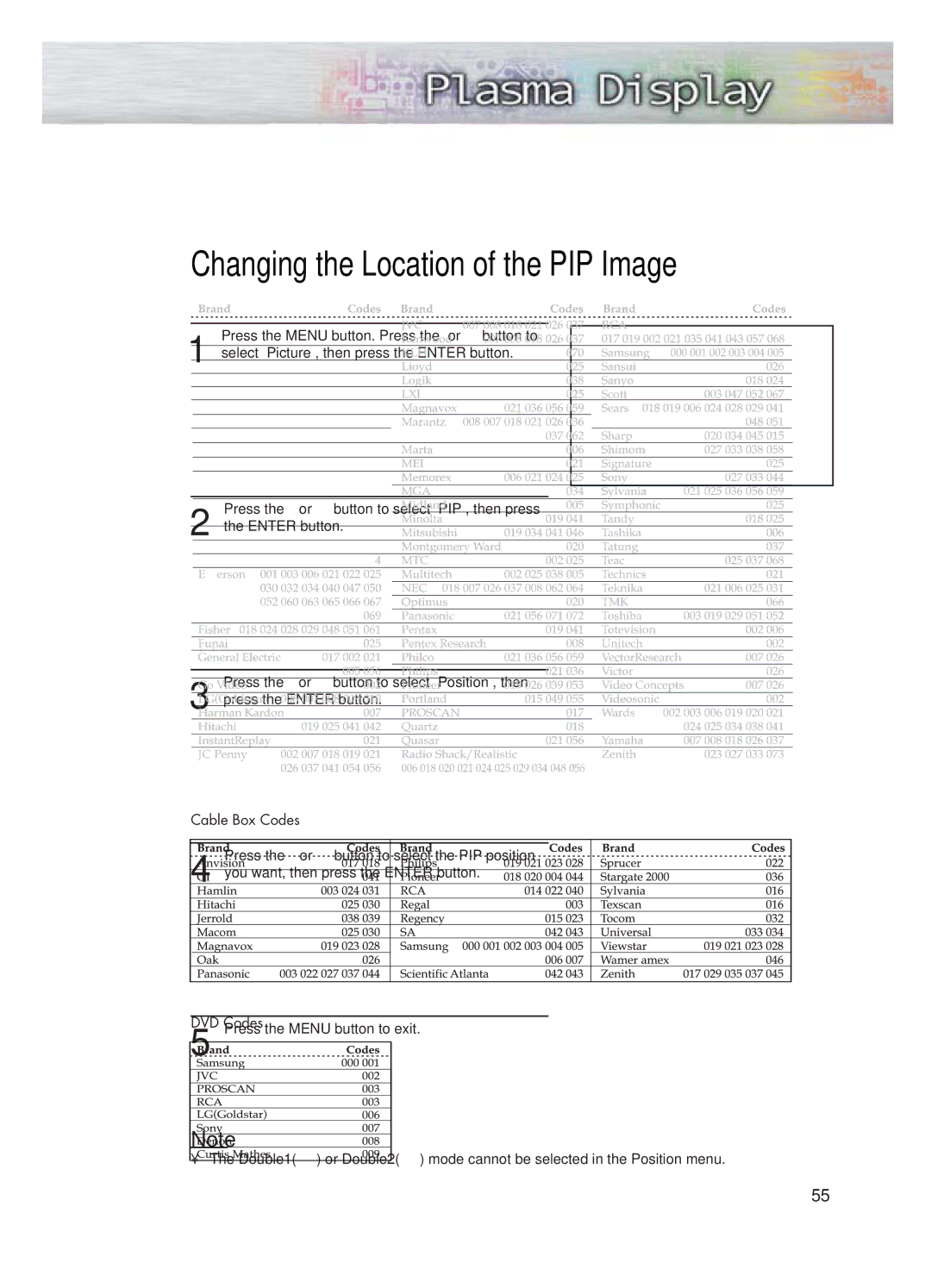 Samsung HP-P4271 manual Changing the Location of the PIP Image 